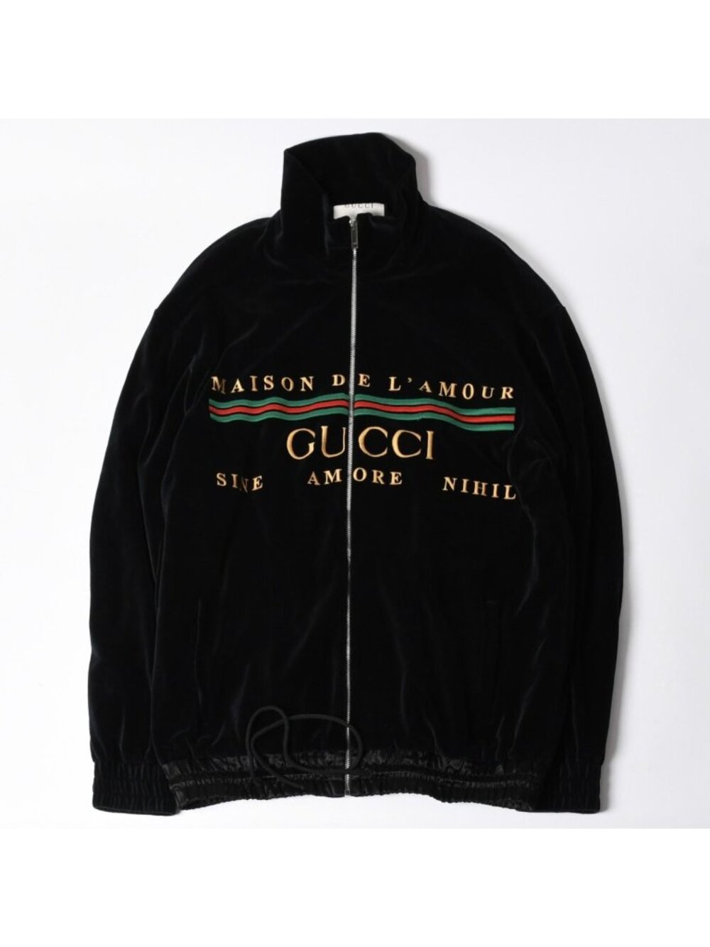 Gucci Maison de 'amour Logo Embroidered Velour Oversized Jacket Black L